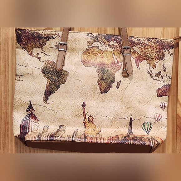 World Map Print Tote Bag- NWOT - Picture 2 of 6